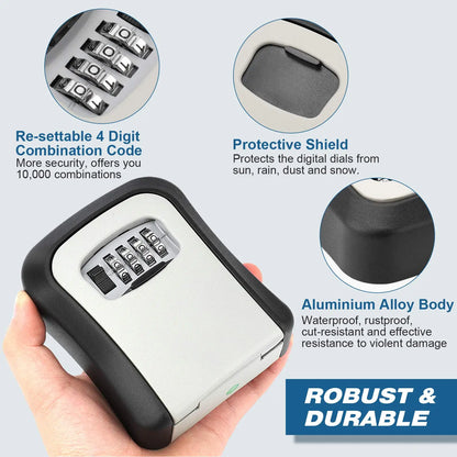 Wall Mount Key Lock Box - 4 Digit Password Code Security Lock for Home Office, Key Safe Secret Storage Box Organizer, No Key Needed