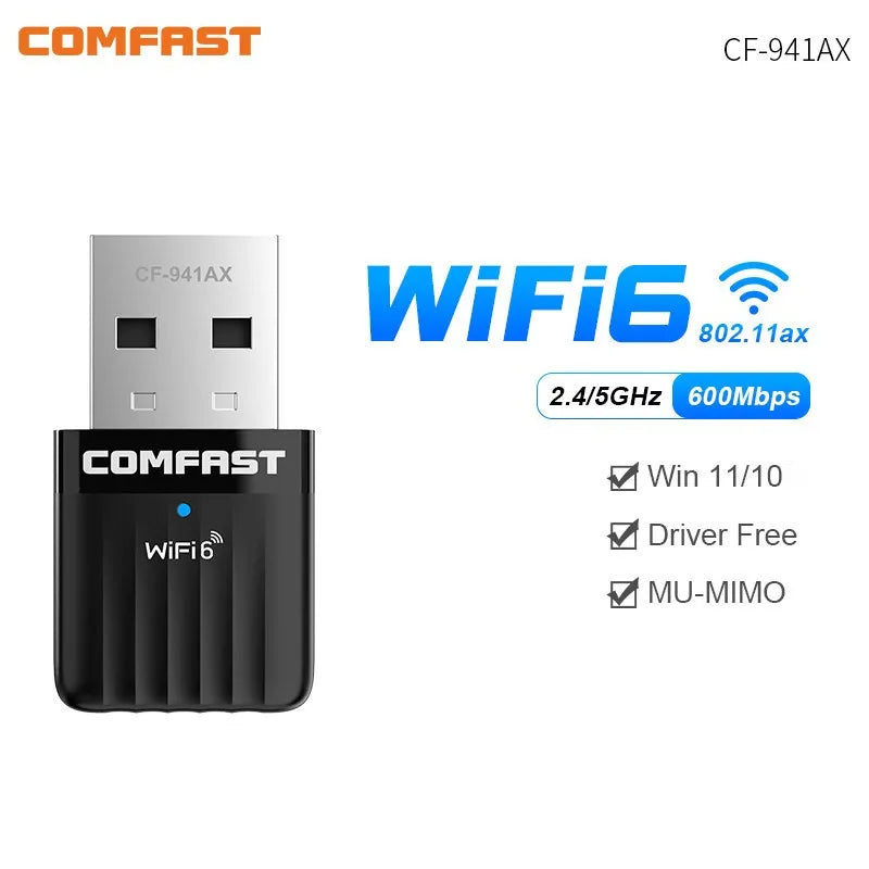 Comfast WiFi 6 USB Adapter – Mini Wireless Dongle Network Card for PC & Laptop 600Mbps