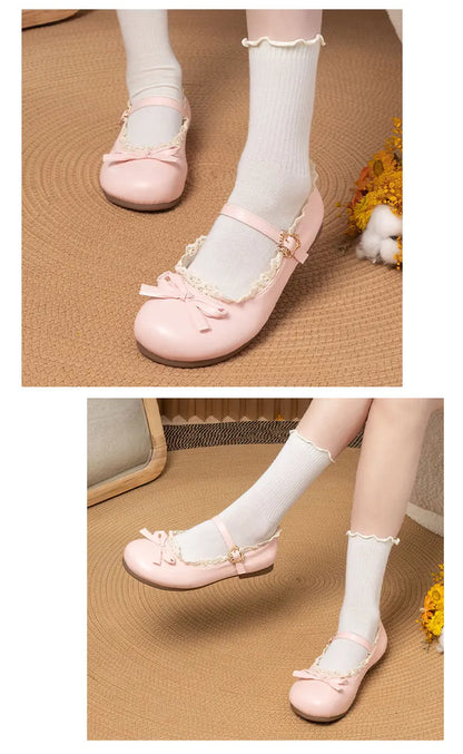Women’s Mary Janes Flats – Pink & White Round Toe Lolita Ballet Shoes with Buckle Strap, Spring Autumn Plus Size
