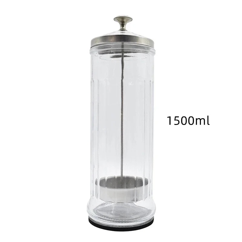 Beauty Hair Sponge Stainless Steel Glass Disinfection Jar — Filtered Sterilization Container for Salon Tools