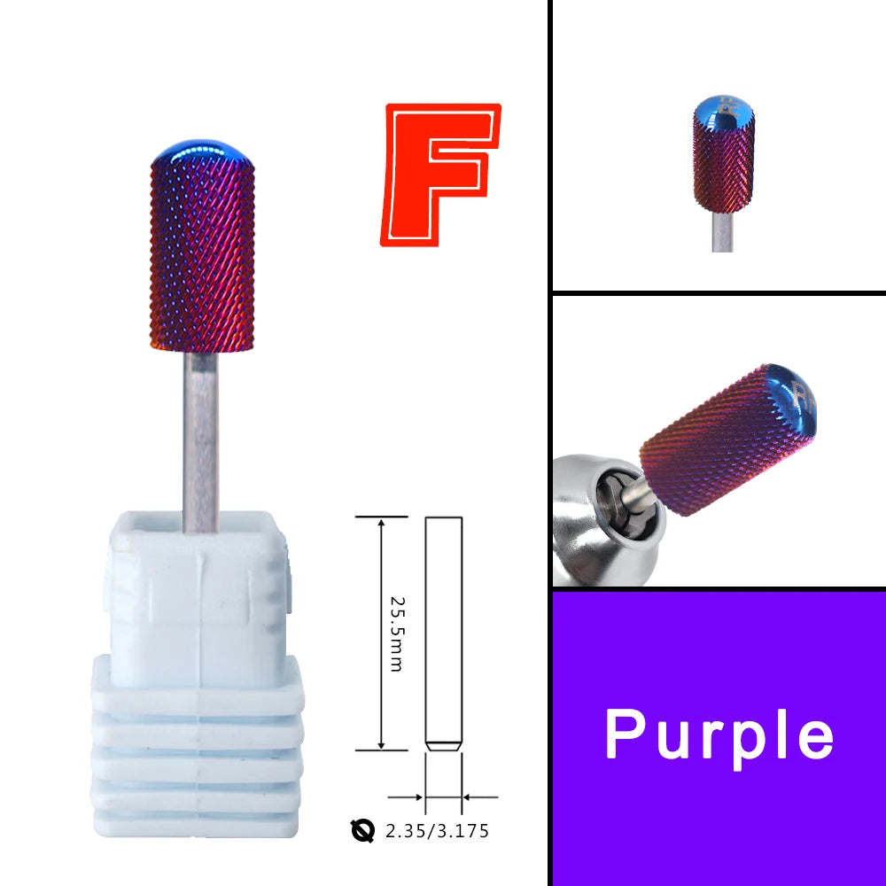 RolinStar 6.6 Purple Tungsten Carbide Nail Drill Bit – Dual-Hand Use, Large Round Top Barrel for Powder Removal