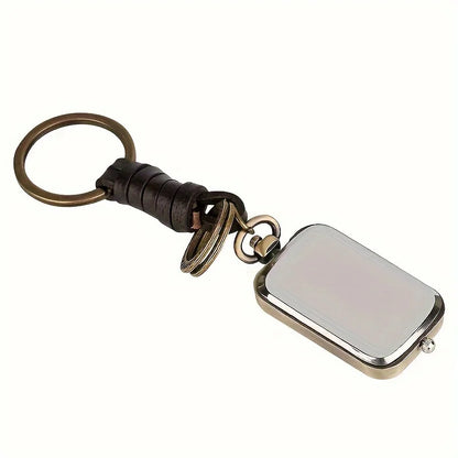 Bronze Square Pocket Watch Keychain - Vintage Double-Movement Quartz Pendant Watch with Antique Style