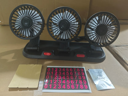 360° Adjustable 3-Head Car Fan – Silent USB 12V/24V Cooling Fan for Car, Home & Office Desk