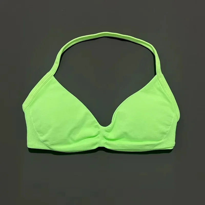 Histello Women’s Strappy Sports Bra - Seamless High-Support Yoga, Running and Workout Halter Top