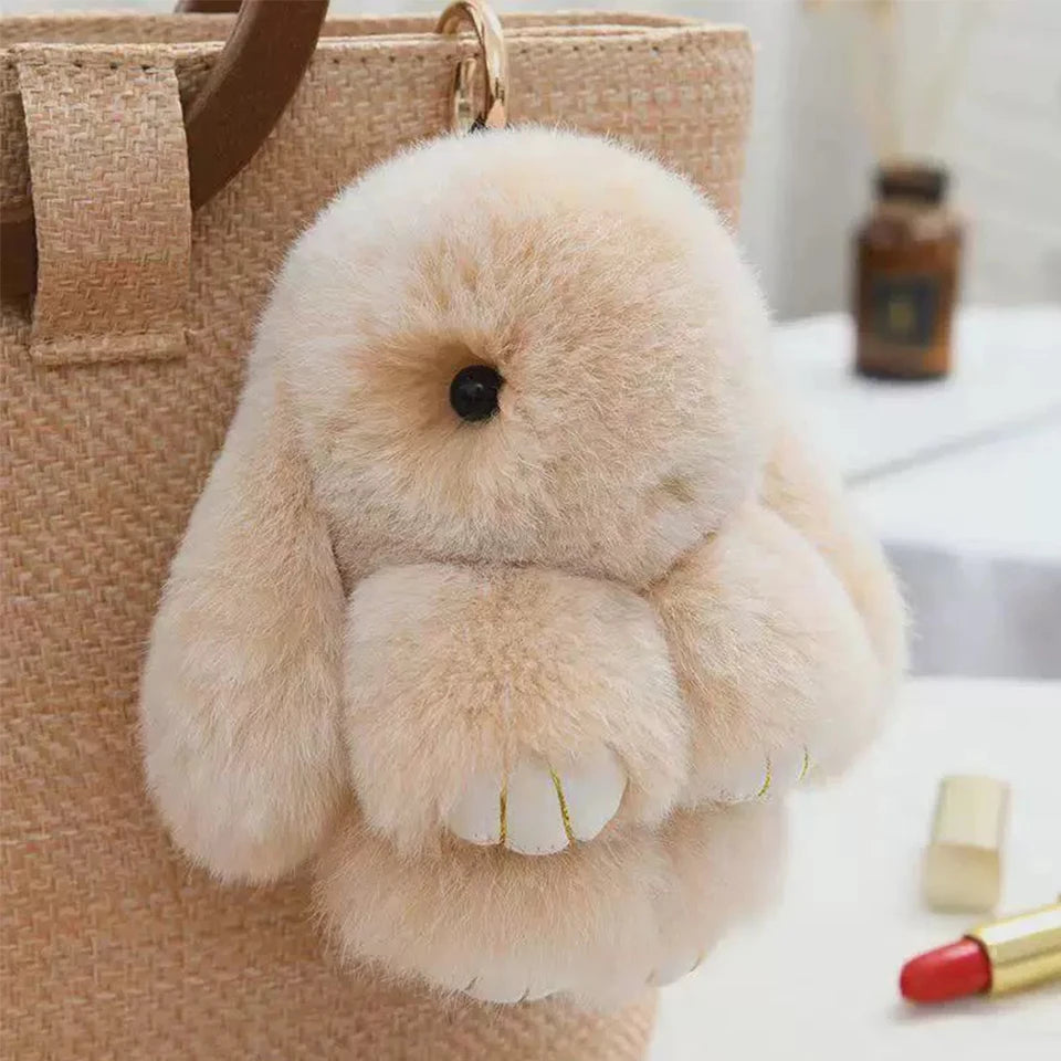 Fluffy Rabbit Fur Pom Pom Keychain - Soft Bunny Bag Charm & Cute Accessory Gift for Girls
