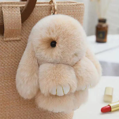 Fluffy Rabbit Fur Pom Pom Keychain - Soft Bunny Bag Charm & Cute Accessory Gift for Girls