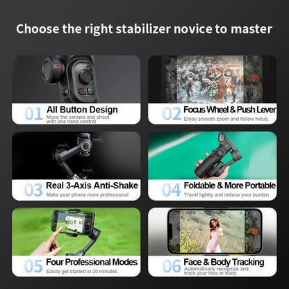 AOCHUAN 3-Axis Handheld Gimbal — Smartphone Stabilizer with Fill Light for iPhone & Android