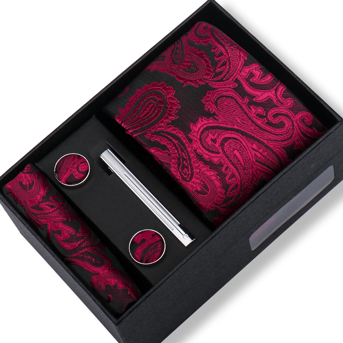 Men’s Green Business Tie Set - Premium Necktie with Hanky, Cufflinks & Tie Clip Gift Box for Wedding Formal Wear