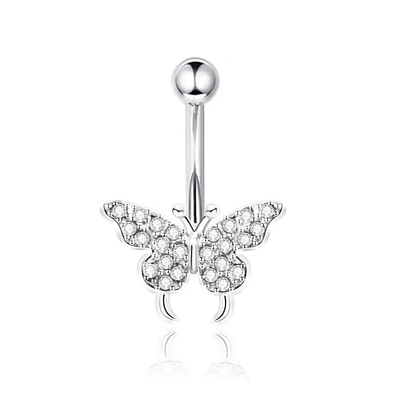 Stainless Steel CZ Belly Button Piercing – Heart & Butterfly Navel Barbell Jewelry for Women Sexy Navel Ring