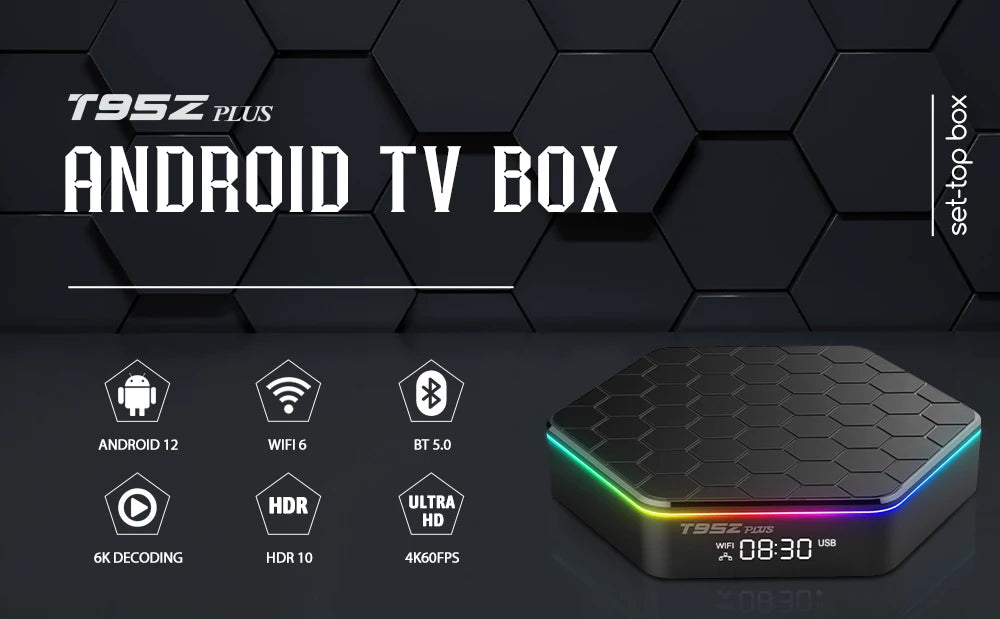 Global Smart TV Box – WIFI6, Bluetooth 5, Allwinner H618, 32GB/64GB, T95ZPLUS 4K HDR10 Media Streamer, Multi-Language Support