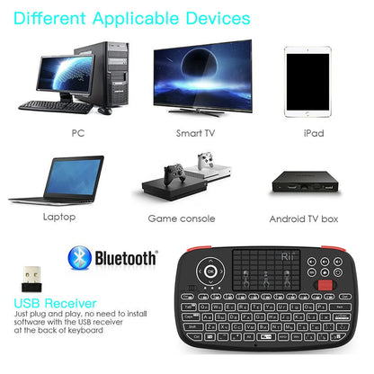 Rii i4 Mini BT Wireless Keyboard with Touchpad - 2.4GHz Backlit Mouse Remote for Windows, Android TV Box, and Smart TV