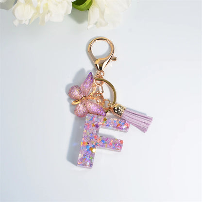 A-Z Sequin Initial Keychain - Dreamy Butterfly Tassel Pendant Bag & Purse Charm for Women