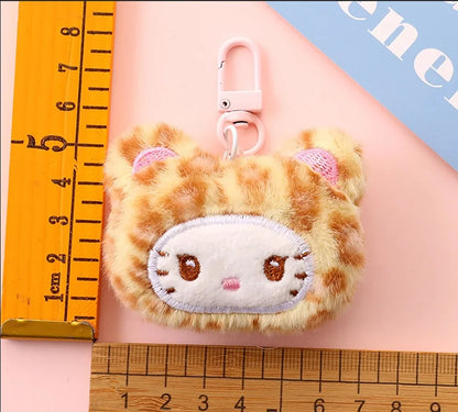 Sanrio Hello Kitty Leopard Print Bear Keychain - Cute Plush Cartoon Cat Pendant for Bags, Backpacks & Gifts