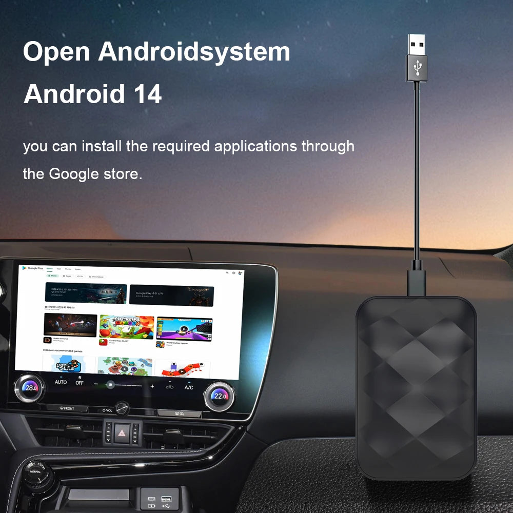 Acodo 2025 Android 14 CarPlay AI Box – 3-in-1 Wireless Android Auto USB Adapter & Universal TV Box for YouTube & Netflix Plug and Play