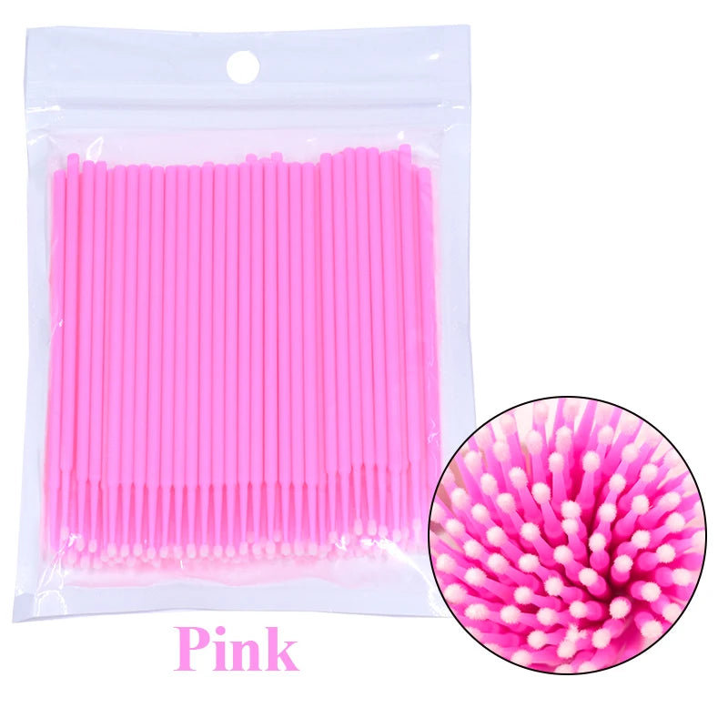 100pcs Eyelash Cleaning Brushes – Micro Cotton Swabs for Lash Extensions & Makeup Remover