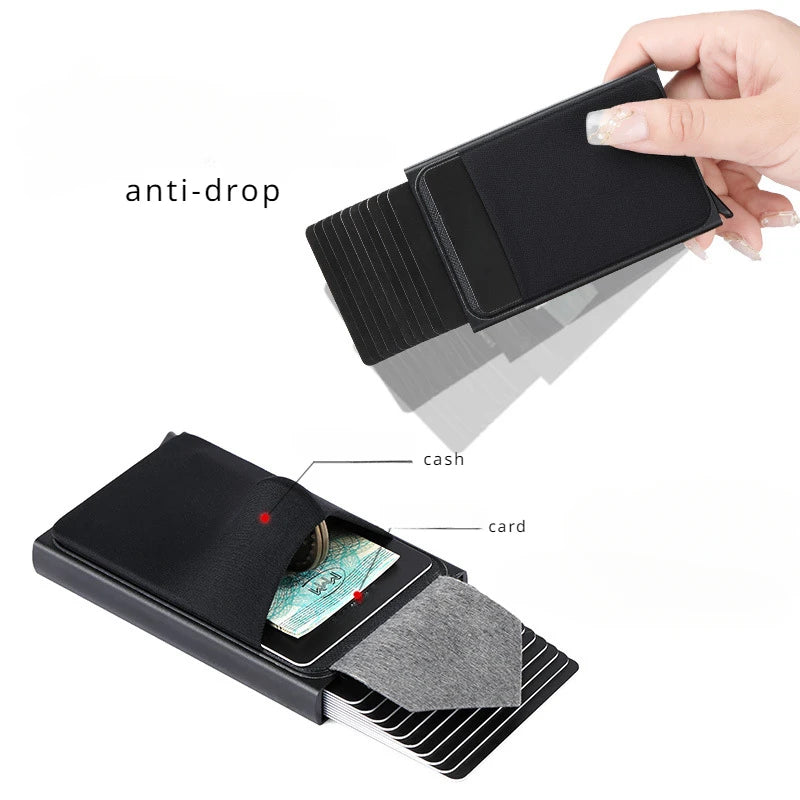 Automatic Flip Card Holder Sleeve — Large Capacity Metal Wallet with 12 Slots, Anti-Theft Credit Card Case for Men