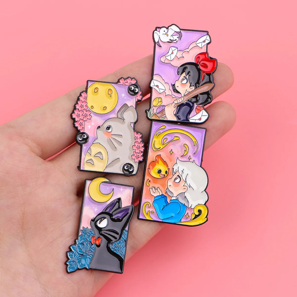 Cute Black Cat Enamel Pin Set - 7PCS Cartoon Brooch Lapel Badges for Women, Cosplay & Fashion Accessories