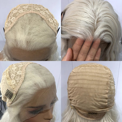 Blonde Straight Synthetic Lace Front Wig – Glueless Long Platinum White Blonde Hair Wig for Women