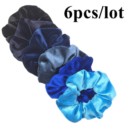 10/6/1Pcs Velvet Hair Scrunchies Set for Women – Solid Color Elastic Ponytail Hair Bands & Headband Accessories (Black Pack)