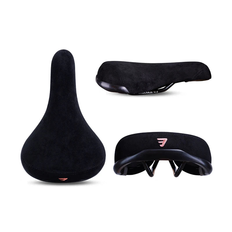 Funsea Bicycle Saddle - Black Wheelie Seat with Embroidered Logo, Flannelette Cover, 8mm Rail for Bikes