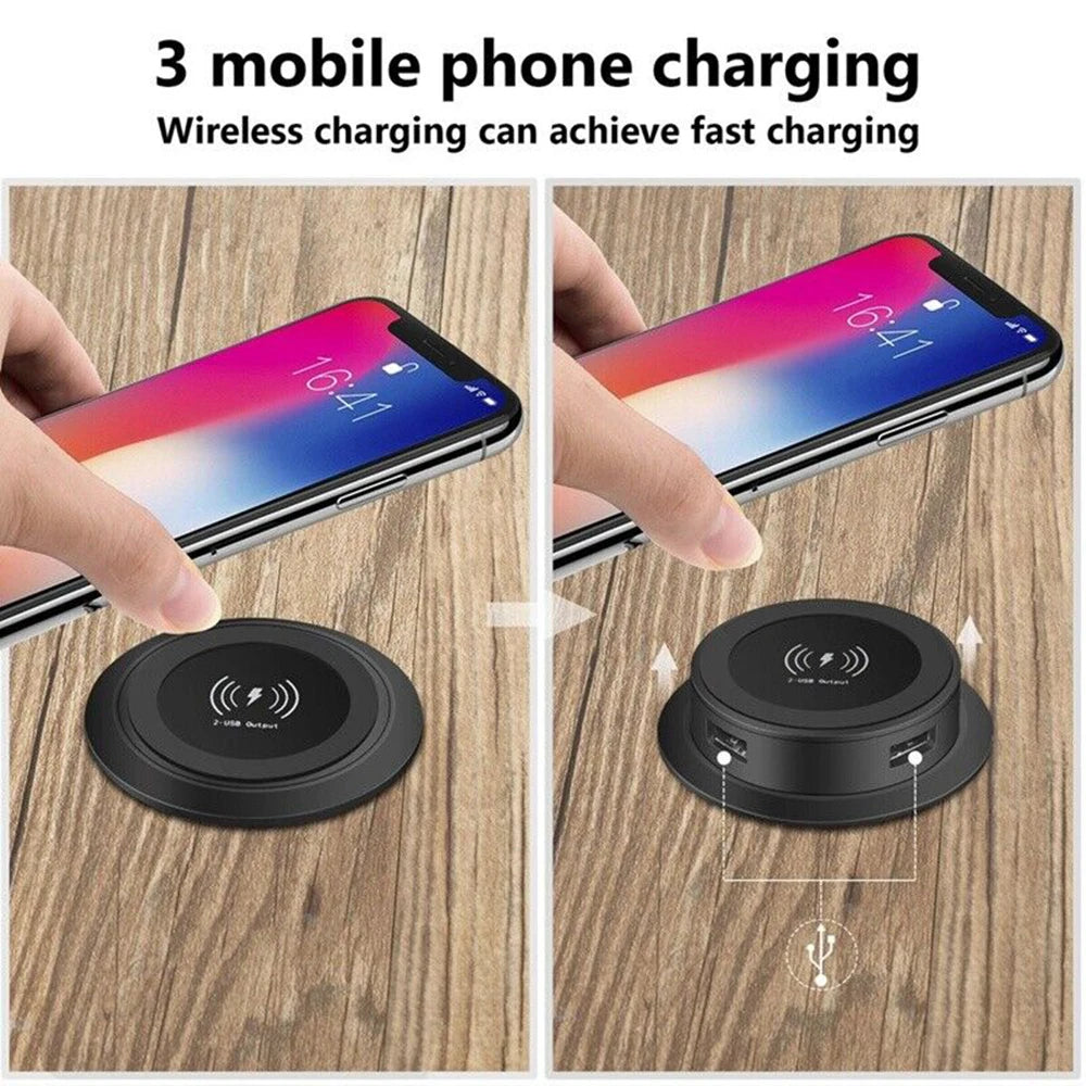 30W Wireless Desktop Charger – Fast Wireless Charging for iPhone, Samsung, Huawei, Xiaomi | Dual USB Phone Charging Station