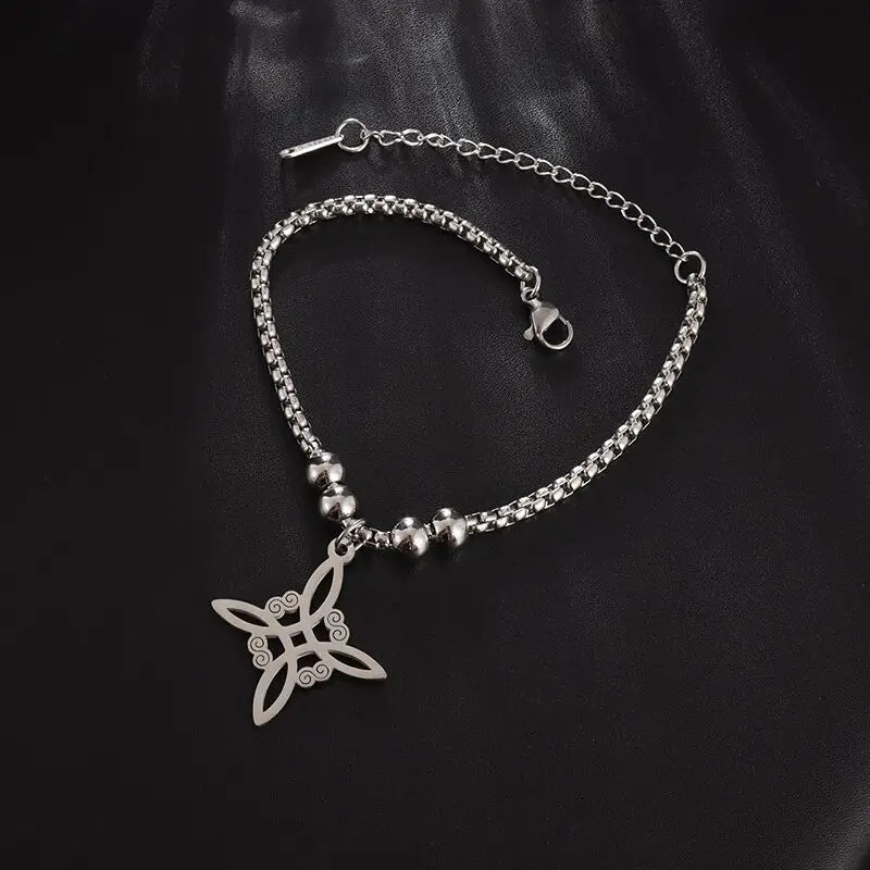Witch Knot Necklace – Stainless Steel Magic Celtic Knot Pendant, Pagan Witchcraft Symbols, Jewelry Gift for Women