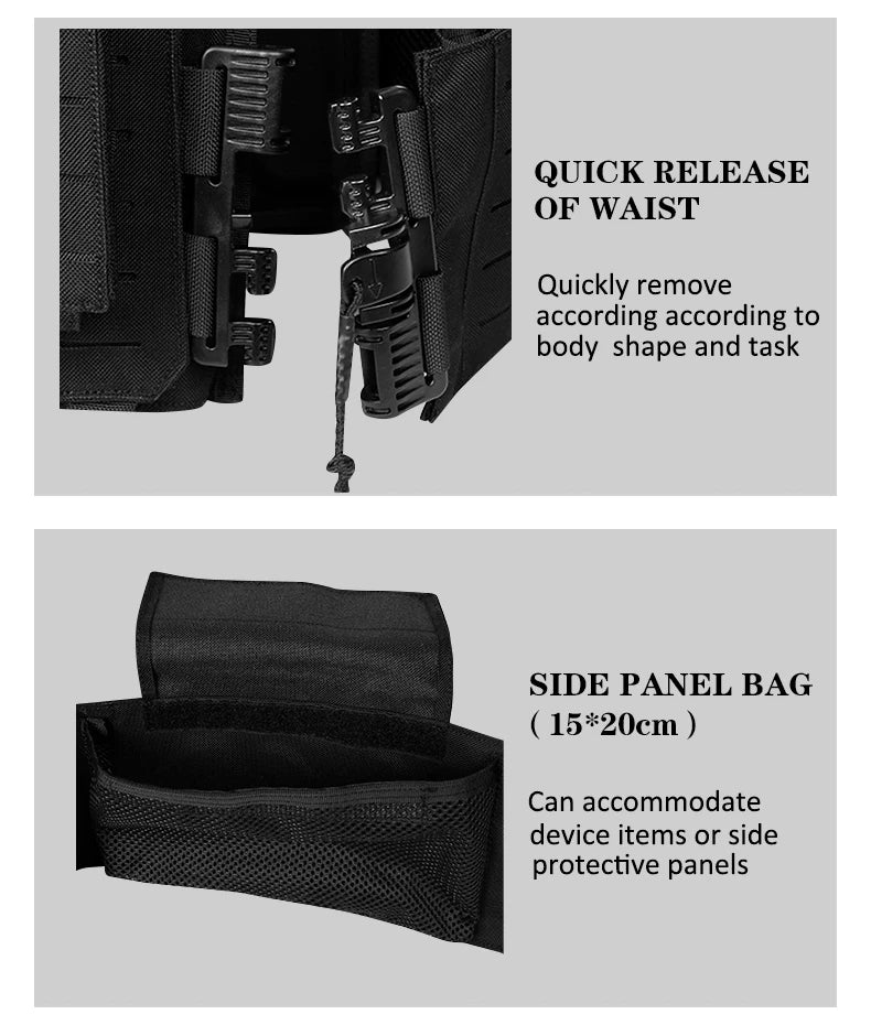 New 6094 Combat Vest – Quick Detachable Light Laser Cut Tactical Gear, Black Airsoft Carrier for Combat Equipment