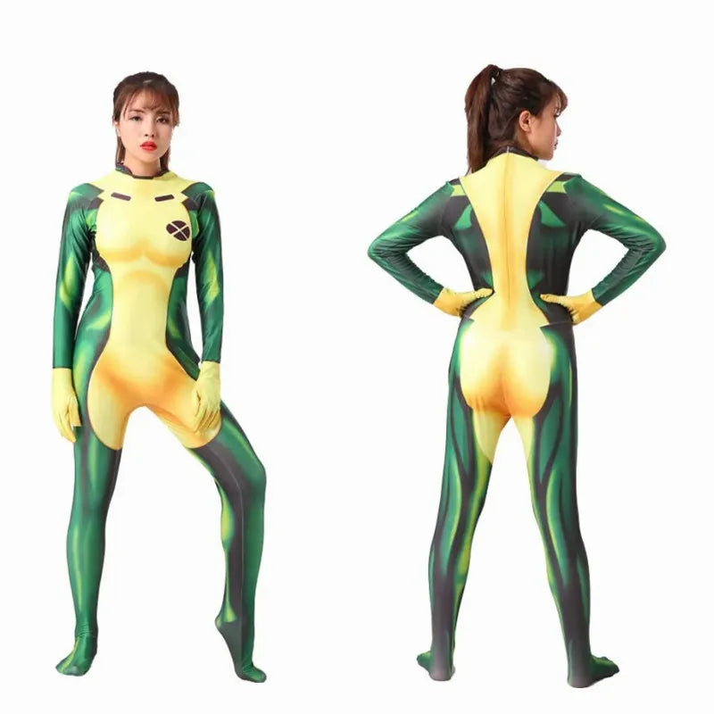 X-Men Rogue Cosplay Costume - 3D Printed Zentai Bodysuit Jumpsuit for Halloween Parties