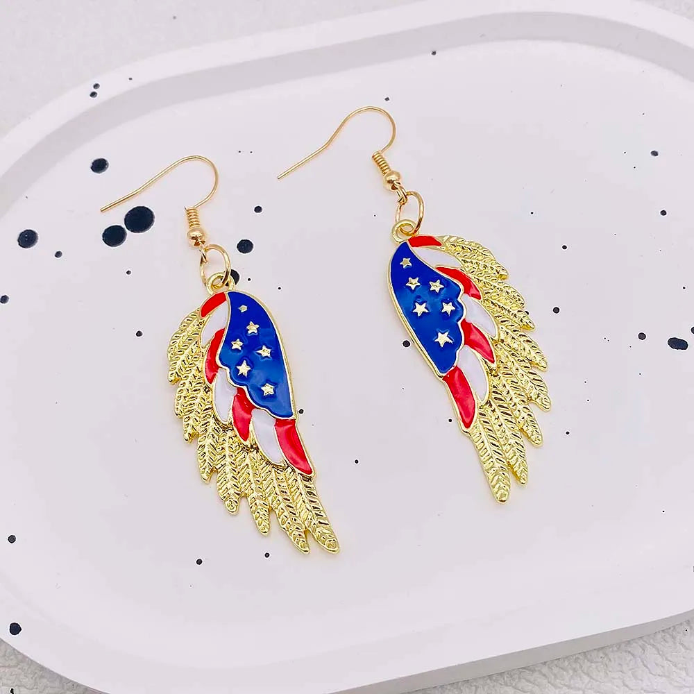 USA Flag Hat Wing Charms Earrings - Patriotic 4th of July Rainbow Flag Dangle Jewelry for Women & Girls
