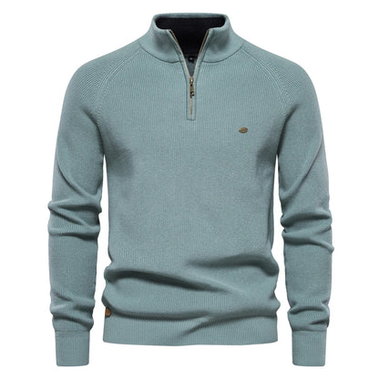 Men's Autumn Cotton Zipper Cardigan - High Collar Warm Knitted Casual Sweater Winter Top