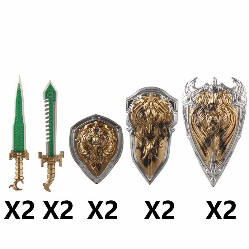 Medieval Figure Weapons Building Blocks Kit – King Sword, Lion Shield, Trident & Double-Edged Axe Battle Toy