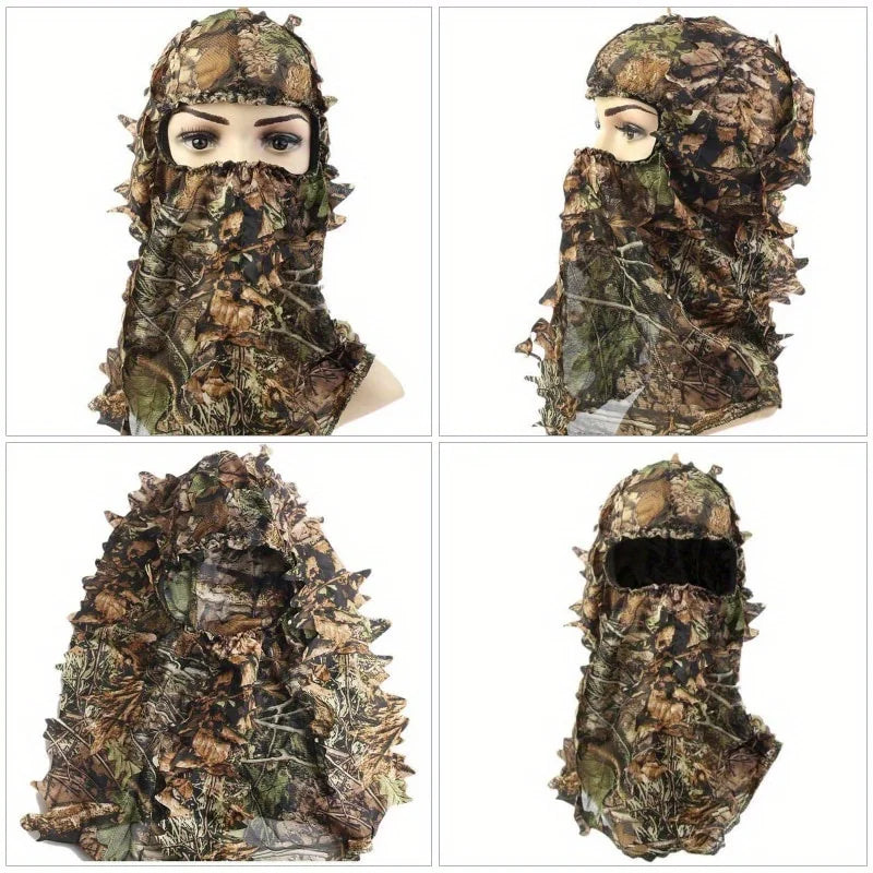3D Camouflage Leafy Hat - Full Face Hunting Mask Headwear for Turkey Camo, Outdoor Hunting & Tactical Gear