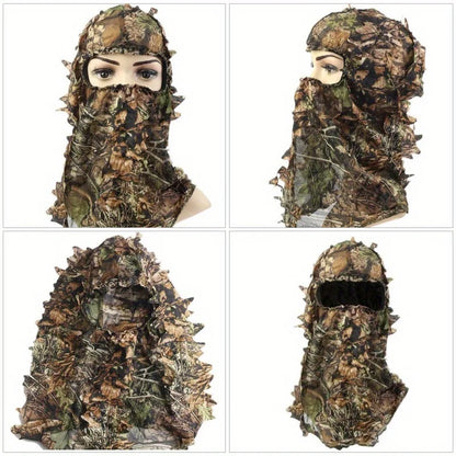 3D Camouflage Leafy Hat - Full Face Hunting Mask Headwear for Turkey Camo, Outdoor Hunting & Tactical Gear
