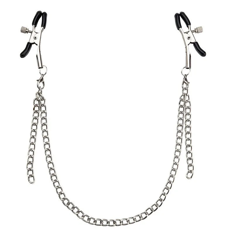 Metal Chain Nipple Clamps - Adult BDSM Sensation Clips for Couples’ Intimate Play