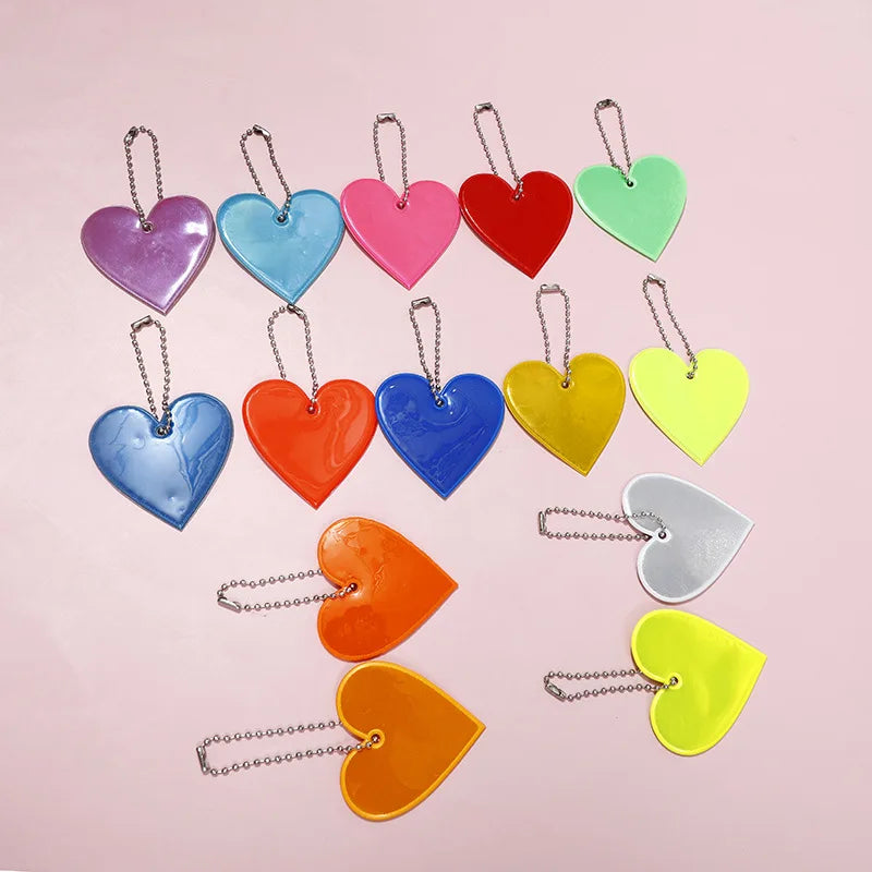 10PCS Reflective Keychain Pendants - Ghost, Star, Heart Shapes, Safety Reflectors for Bags, Ideal for Children & Adults