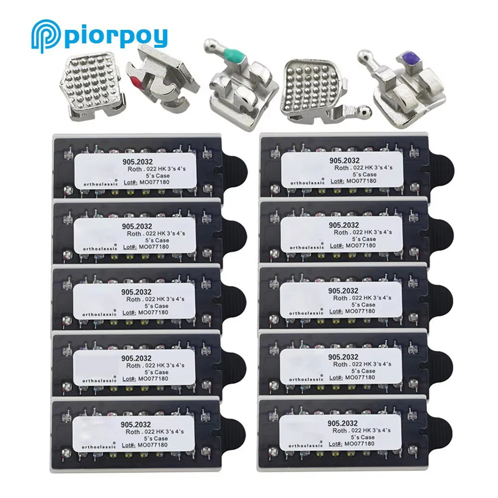 PIORPOY 20Pcs Orthodontic Metal Brackets - MIM Monoblock Roth MBT Dental Braces Kit with Hooks for Teeth Alignment
