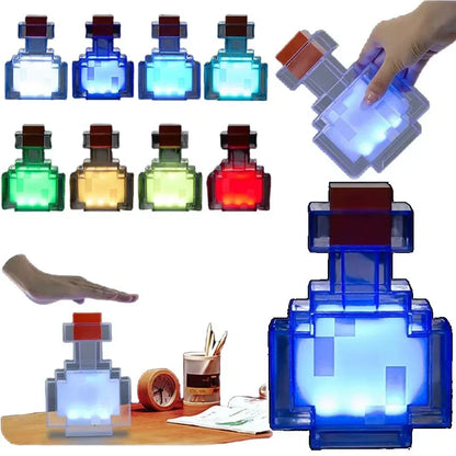 MC Color Changing Potion Bottle Night Light Set of 8 – USB Powered Ambient Mood Glow Lamps for Room Decor & Pixel Game Style Lighting