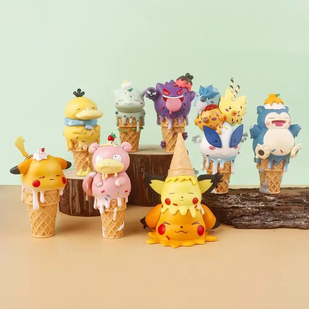 Pokémon Ice Cream Cone Blind Box Figure - Cute Psyduck and Gengar Anime Collectible Desktop Ornament Gift