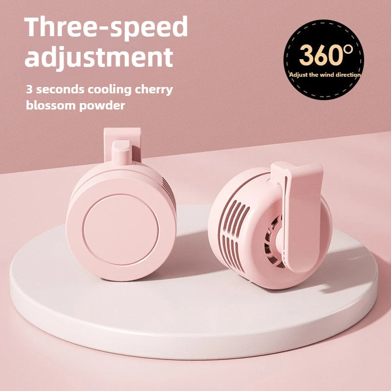 Mini Clip-On Hanging Waist & Neck Fan – Portable Leafless Electric Cooling Fan for Girls, 900mAh USB Rechargeable, 3-Speed Personal Air Cooler for Outdoor Use