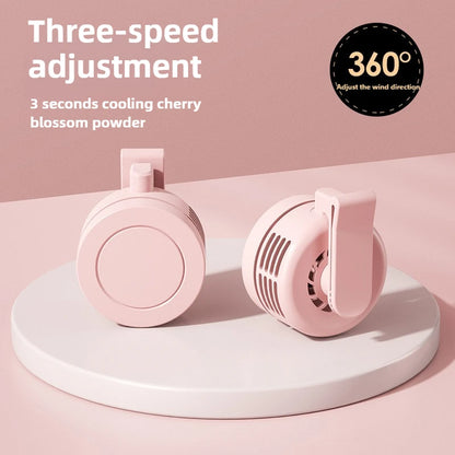 Mini Clip-On Hanging Waist & Neck Fan – Portable Leafless Electric Cooling Fan for Girls, 900mAh USB Rechargeable, 3-Speed Personal Air Cooler for Outdoor Use