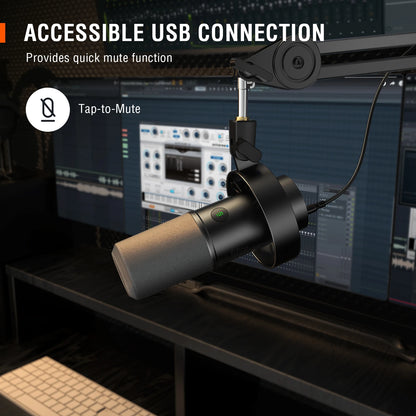 FIFINE USB/XLR Dynamic Microphone – K688 with Shock Mount, Touch-Mute, Headphone Jack & Volume Control for PC or Sound Card Recording