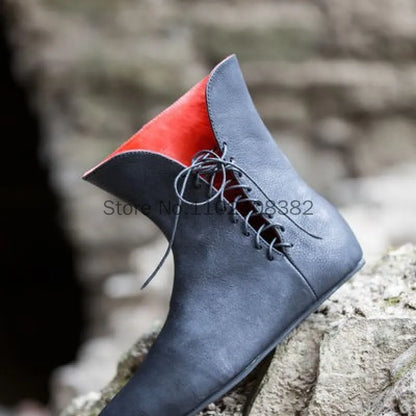 Men’s Medieval PU Leather Ankle Boots - Victorian Renaissance Knight LARP Cosplay Shoes