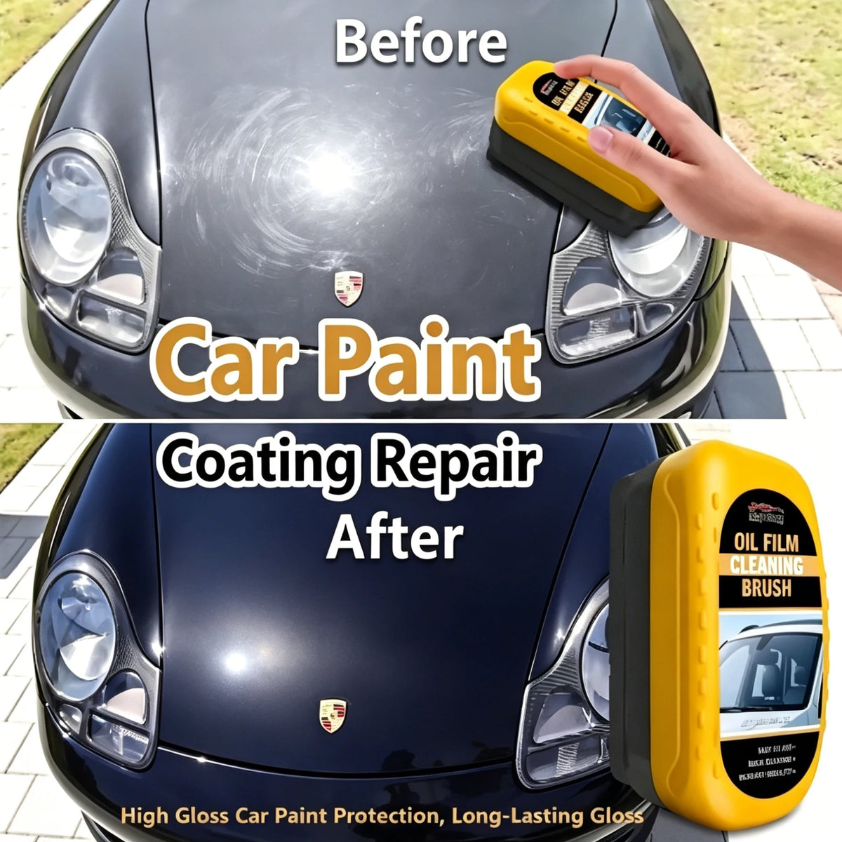 Portable Car Glass Cleaner Brush - Effortless Oil Film Removal for Clear, Streak-Free Windshields