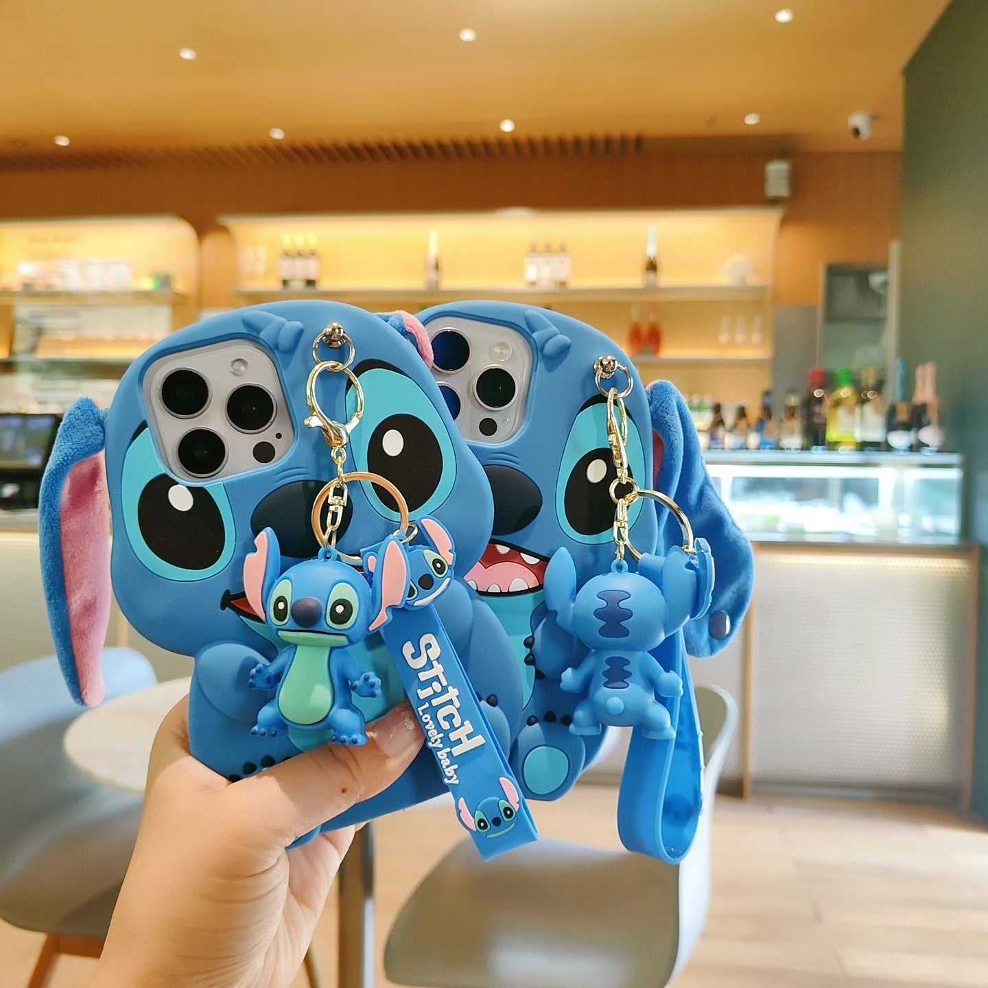 3D Cartoon Stitch Keychain Plush Phone Case with Ear Cover – Compatible with Samsung Galaxy S23/S24/S25 Ultra & A14-A34 Series