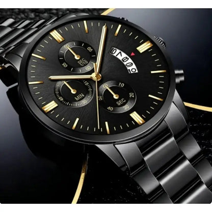 Luxury Stainless Steel Men’s Quartz Watch - Calendar Business Dress Wristwatch for Daily & Formal Wear