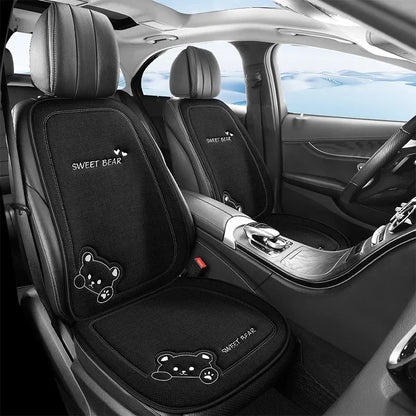 Universal Cartoon Bear Linen Car Seat Cushion - Cute, Breathable, Anti-Slip Seat Protector for Women and Everyday Driving