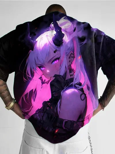 Anime Girl 3D Print T-Shirt - Casual Loose Short Sleeve Streetwear for Men