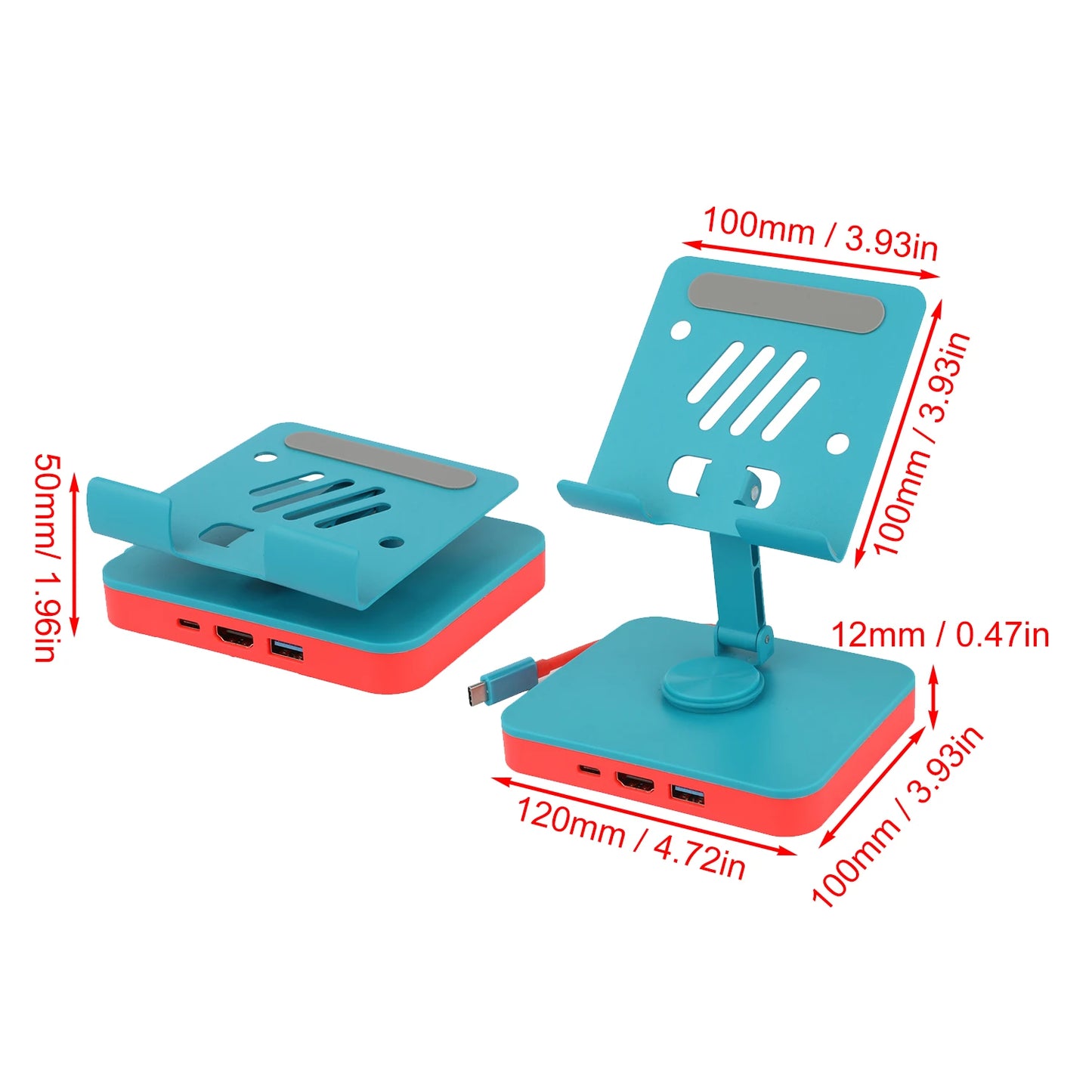 RGEEK 3-in-1 Adjustable Nintendo Switch Pad Stand — USB-C Hub with HDMI 4K 60Hz, USB 2.0 & 100W PD Charging Ports