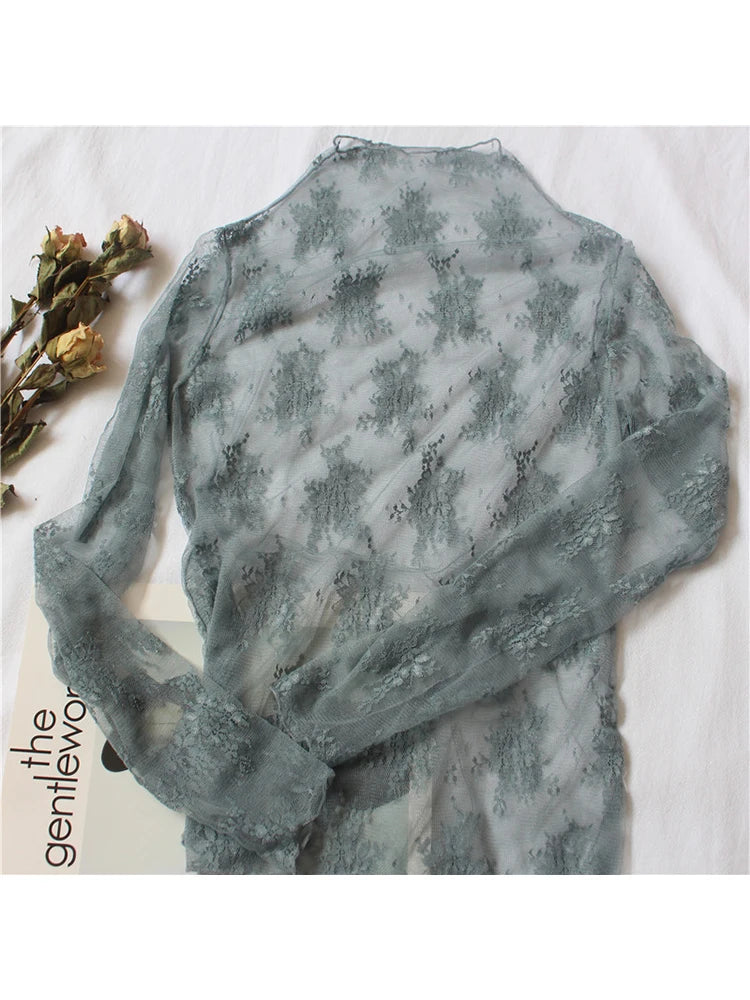 Summer Women’s Lace Floral Embroidery Blouse - Elegant See-Through Mesh Shirt for Ladies