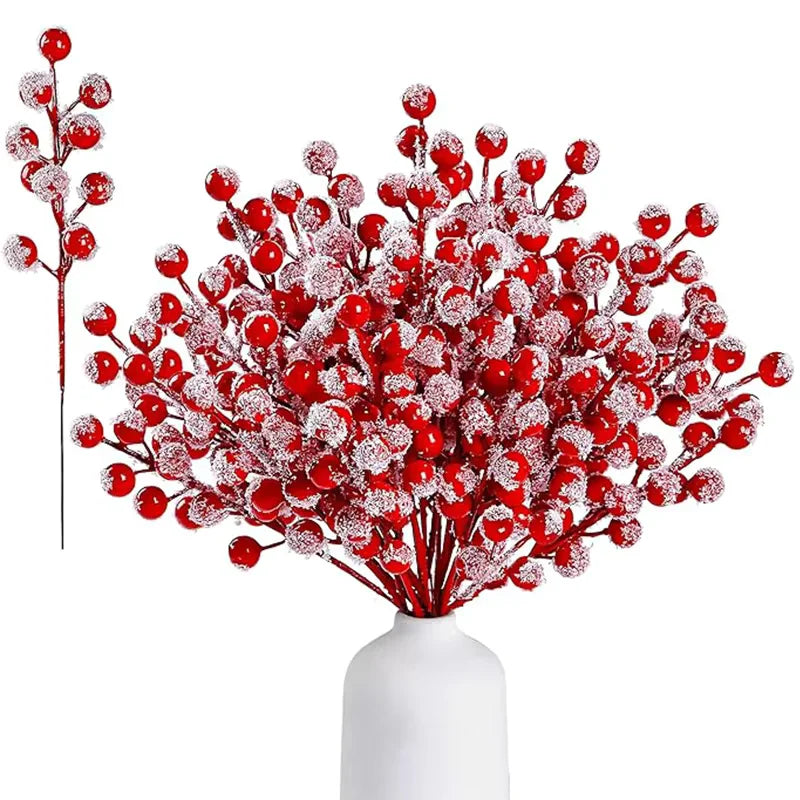 Snow White Artificial Pine Needle & Berry Bouquet – Christmas Decoration for Tree, Garland, Home Decor & DIY New Year Gift